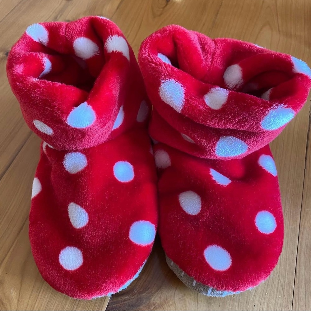 Hatley Plush Red Polka Dot Slipper Boots